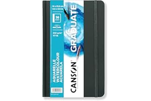 CANSON Graduate Book Aquarelle - Carnet cousu 56 pages - Double Face : Grain fin et Grain léger - 14x21,6 cm - 250g/m² - Blanc