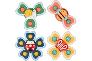 Vicloon Zabawki obrotowe z przyssawką, 4 szt. spinnerów do kąpieli dla niemowląt, zabawki sensoryczne dla niemowląt w wieku od 18 miesięcy (owady)