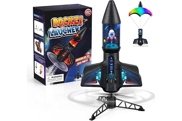 PDBEST Rocket Launcher for Kids with Parachute LED Light, Flight Altitude 200 Feet, Rechargeable Self-Launching Rocket Launch for Ages 8 to14 Gift for Kid Girl and Boys Star