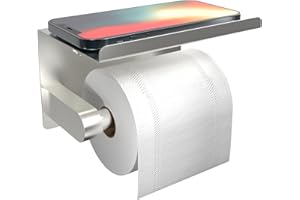 SUSSWIFF Chrome Toilet Roll Holder Wall-Mounted - Toilet Roll Holder Self Adhesive, Toilet Paper Holder, Stick On Toilet Roll Holder With Shelf, Bathroom Toilet Roll Holder, Silver, Stainless Steel