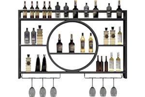 KEPMOGOH Cremagliera Del Vino Del Ferro, Supporto Di Vetro Galleggiante Dell'esposizione Del Vino Casa Scaffale Del Liquore Armadi Dell'organizzazione Della Bottiglia Del Bar (Black, 120CM/47.2IN)