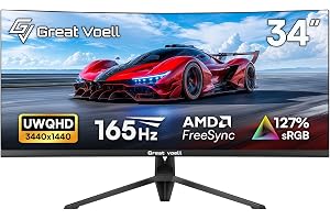 Produktbild: Great voell 34 Zoll Ultrawide Curved Gaming Monitor UWQHD 1440P, 165Hz | 1500R 21:9 PC Bildschirm, VA Panel, FreeSync, HDR10,