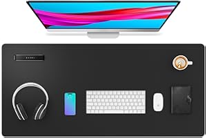 AOTHIA Leather Desk Pad Protector,Mouse Pad,Office Desk Mat,Non-Slip PU Leather Desk Blotter,Laptop Desk Pad,Waterproof Desk Writing Pad for Office and Home (91cm x 43cm, Black)