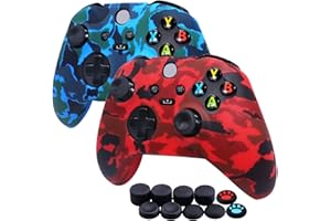 [2PCS] Jusy Xbox Series X/S Manette Housse en Silicone Coque, Atidérapante, Ensemble D'accessoires de Protection, avec 10 Poignées pour Le Pouce (Rouge + Bleu)