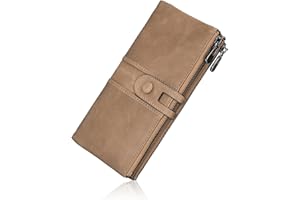 Roulens Genuine Leather Women's Wallets,Multi-Function Slim Bifold Zipper Clutch Purse,Large Capacity Card Holder with RFID Blocking