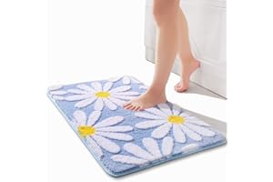QJHOMO Tapis de bain antidérapant pour salle de bain - En microfibre douce - Lavable en machine - Durable - Super absorbant - Pour salon, douche - Motif floral - Bleu - 50 x 80 cm