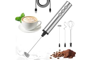 MOSUO Elektryczny spieniacz do mleka, ładowany przez USB, spieniacz do mleka z podwójną trzepaczką, 3-stopniowy ręczny spieniacz do mleka, mini elektryczny mikser ze stali nierdzewnej do kawy/latte