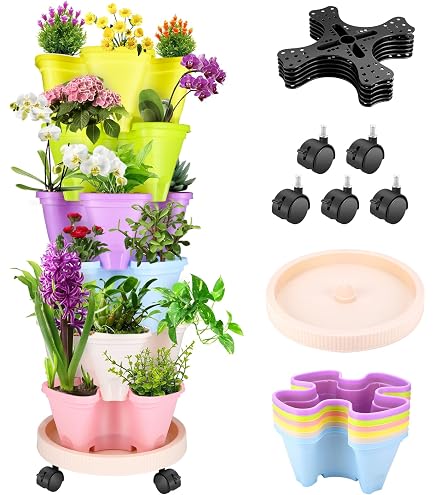 Jardinière à fraises à 4 niveaux | Tour de jardin verticale empilable pour l'intérieur et l'extérieur – Pot de fleurs réutilisable multifonction