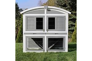 MY ANIMAL Miweba MyAnimal Hasenstall MH-33 | 118x55x105 cm - Kaninchenstall mit Freilaufgehege - Doppelstockhaus 2 Ebenen - Hasenkäfig - Imprägniert - Kaninchenkäfig Winterfest - Indoor und Outdoor (Grau/Weiß)