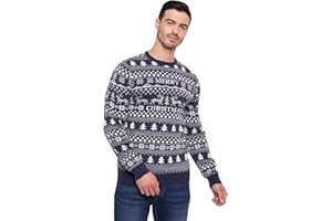 MYMIXTRENDZ Mens Christmas Threadbare Ho Ho Snow Tree Baked Red Stripe Pattern Novelty Jumper