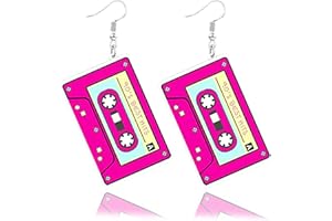 YUYWWAN Ohrringe Kassette, Vintage Neon Ohrringe Damen, Lustige Ohrringe Fasching Acryl Kassetten Hängeohrringe Retro Earrings für 70er 80er 90er Jahre Karneval Party Accessoires