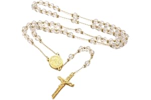 FaithHeart Collana HD Foto Rosario San Michele Medagila Personalizzata Collana Lunga 66CM di Perline Preghiera 66+16 CM Gioielli Religiosi Regalo Compleanno