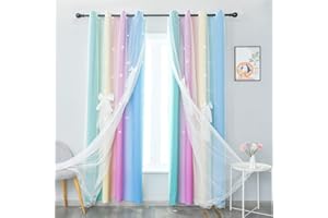 SASIGAYA Gardinen Sternen Regenbogen Kinderzimmer Mädchen Modern Schlafzimmer Wohnzimmer Blickdicht Verdunkelungsvorhänge Doppelschicht Vorhang Ösenvorhang 2er Set H 213 x B 110 cm