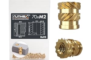 ruthex M2 wkładka gwintowa – 70 sztuk RX-M2x4 złącze z mosiądzu – Stabilna nakrętka do elementów z tworzywa sztucznego –wprowadzanie do wydrukowanych w 3D części za pomocą ciepła lub ultradźwięków