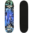 M.Y X-Skate Complete Skateboard 31" Double Kick Beginner Skateboard for Kids Teenagers & Adults 7 Ply Maple Deck ABEC 7 Bearings for tricks and skateparks