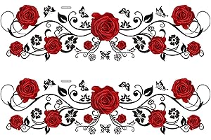 duoyif Lot de 2 stickers muraux décoratifs - Motif fleurs - Noir - Pour salon, chambre à coucher, couloir, fenêtre