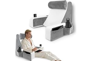 HOMCA Poduszka do Czytania na łóżko i Sofę, Poduszka Oparcia z Odpinanym Podgłówkiem i Poduszką Podłokietnika, Wielofunkcyjna Poduszka Klinowa (38x47x57cm)