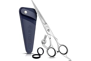 Stonli Professional 6 inch Hairdressing Scissors for Hair Cutting - Hair Cutting Scissors with Sharp Edge with Pouch (Offset Silver)
