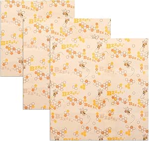 TBMax Beeswax Wrap Set of 3 Pack Reusable Food Wraps Eco-Friendly Food Storage Wrap, Bees Pattern