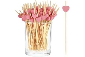 COMNICO 100 stuzzicadenti a forma di cuore, 11,9 cm, rosa, carini, mini spiedini in legno di bambù, colorati, per la decorazione di alimenti, cocktail, antipasti, torte di frutta, dessert, barbecue,