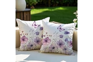 Vorysum 2er Set Outdoor Kissenbezug 40x40 cm Lila Blumen Dekokissen Wetterfest Kissen Sommer Modern Kissenbezüge für Garten Sofa Couch Wohnzimmer Schlafzimmer Doppelseitiges Muster