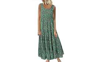 LUOLUOLUO Women's Cotton Linen Dress Floral Maxi Long Dress Casual Sleeveless Crewneck A Line Dress Plus Size Swing Dress Vintage Bohemian Loose Dresses Pageant Prom Ball Gowns Cocktail Dresses UK Size