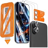 QHOHQ 3 Pieces Screen Protector for iPhone 17 + 1 Set Camera Protector, Top 9H+ Tempered Glass, [12 Feet Military Anti-Impact