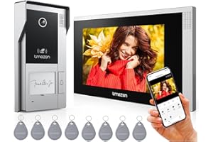 TMEZON Videocitofono WiFi 4 Fili Kit Smart Monofamiliare,7'' IP Monitor Touchscreen con 1080P Campanello Telecamera Esterno Cablata, APP/Carta RFID Unlock,APP TuyaSmart Accesso Remoto