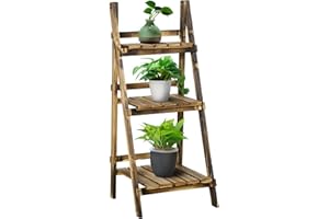 Outsunny 3-Etagen Pflanzenständer, klappbarer 93 cm hoch Blumenständer für Innen Außen, Pflanzenregal aus Holz, Blumentopfständer mit Tabletts, Blumentreppe für Wohnzimmer, Garten Balkon, Dunkelbraun