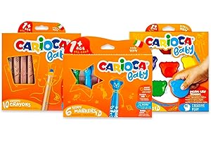 CARIOCA Set Baby 1+ | Set Colori con Pennarelli Super Lavabili, Pastelli a Cera Colorati e Matitoni per Bambini dai 12 Mesi, 22 Pezzi