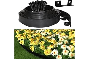 BNREDA Bordura Giardino Plastica, Recinzione Giardino Esterno 5cmx10m, Include 30 punte di ancoraggio e 1 connettori, con un paio di guanti, Recinzione Decorativa per Giardino (Nero, 5cmx10m)