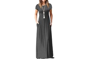 GRECERELLE Womens Maxi Dress Ladies' Summer Casual Short Sleeve Long Dresses with Pocket for Daily, Holiday, Travel, Maternity