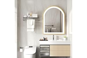 LUVODI Łuk lustra łazienkowego: 90x60cm podświetlane lustro przełącznik dotykowy 3 kolory Podłączone lustro z wbudowanym oświetleniem Szczotkowane złote lustro LED Ścienne przeciwmgielne IP56 Pamięć z