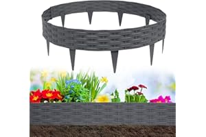 VA-Cerulean Kunststoff Rasenkante,10M Rattan-Optik Beeteinfassung,Beetumrandung Palisade,Gartenpalisade,Beetzaun,Randsteine,Anthrazit,1 Element (L x H): 100 x 20cm,10 Stück