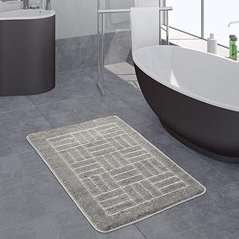 Amazon De Paco Home Moderner Badezimmer Teppich Badvorleger Kariertes Muster Einfarbig In Grau