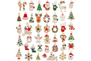Rumyve 50Pcs Gold-Plated Christmas Enamel Charms Set - Santa Claus, Reindeer, Snowman Resin Charms, Alloy Pendants for DIY Jewelry, Craft Projects, Bracelets, Necklaces, Christmas Decorations