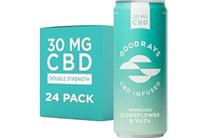 Goodrays - 30mg CBD Drink - 24 x 250ml Cans - Elderflower & Yuzu - Natural Flavours, Low Calorie, Vegan - High Strength (30mg/can), All Natural - Reduce Stress & Unwind