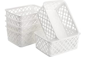 Dicunoy 6 Pack Plastic Baskets for Organizing, White Storage Bins for Shelves, Small Pantry Organizer for Kitchen, Office, Bathroom, Classroom, RV, Lockers