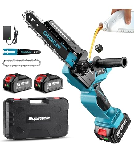 Mini Motosega A Batteria 8 E 6 Pollici, Brushless 900W, 2 Batterie 2.0Ah, Lubrificazione Automatica, Tensione Catena Senza Attrezzi, 21V
