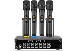 LiNKFOR Sistema de Micrófono Inalámbrico UHF 50x4 Canales Micrófonos Inalámbricos Portátiles con Eco Bluetooth Entrada y Salida AUX Frecuencia Elegible para Karaoke Bodas DJ Iglesia Regalo