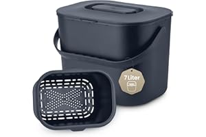Black Sweden Home Biomülleimer Küche - 7L - Design Komposteimer mit Sieb - Bio-Mülleimer Geruchsdicht - Bio Abfalleimer- Komposter Eimer mit Deckel - Bioabfallbehälter für Küche - Anthrazit Grau