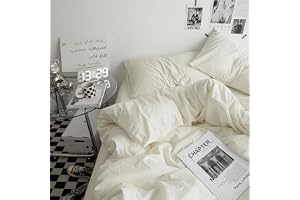 UCHUANG Duvet Cover Set King Size 4 Pcs, Include 1 Quilt Cover 220 x 240cm & 2 Pillow Cases 48 x 74cm & 1 Bedsheet 245 x 265cm, Soft Washed Cotton Bedding Set, NO Comforter - Milkshake White