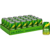Aquarius Kiwi Extra Apple, Low Calorie Drink with Vitamins B3 B5 B6, Minerals and Ginseng, Hydrating Soda - Pack 24 Cans 330m