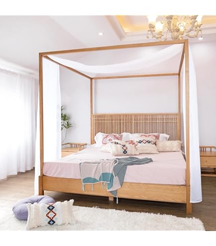 UNICOKA Rideau De Lit à Baldaquin 100% Noir Résistant à La Lumière à 4 Coins Pour Filles, Garçons, Adultes, Protection De La Vie Privée, Décoration De Chambre à Coucher (Noir, Queen