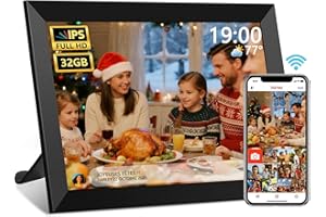 UCMDA Cadre Photo Numérique WiFi - 10.1 Pouces IPS Écran Tactile Smart Cloud Connecté avec 32Go Espace, Partagez Instantanément des Clips Vidéo et Photos Via l'application Frameo,Rotation