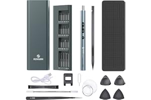 Roylvan Electric Screwdriver, 62-in-1 Mini Rechargeable Cordless Precision Screwdriver Set with LED Light and 48 Magnetic Bits, Repair Tool Kit with Case for Watches Cameras Phone, Gray