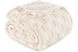 Exclusivo Mezcla Plaid Couverture Polaire à Motif Carreaux, Plaid jeté de Canape Super Doux et Chaud, Léger pour Toutes Les Saisons, 130x150 CM, Ivoire
