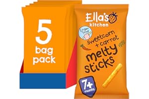 Ella's Kitchen Organic Sweetcorn & Carrot Melty Sticks 7+ Months, Pack of 5, 80g