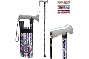 supregear Canne de Marche Pliante, Hauteur Réglable, Légère et Compacte, Pliable pour Voyage avec Poignée Souple, Aide à la Marche pour Personnes Âgées et Handicapées