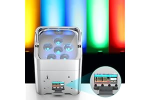 PUZILOZA 6 focos LED de 18 W recargables RGBWA+UV Uplight exterior con mando a distancia/DMX/APP (IOS y Android) luz de discoteca para DJ, fiesta, bar, boda, cumpleaños, plata